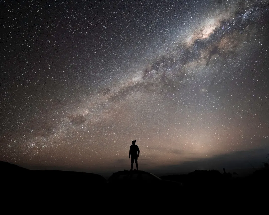 Via Lactea com silhueta de arvore em primeiro plano em area rural brasileira
