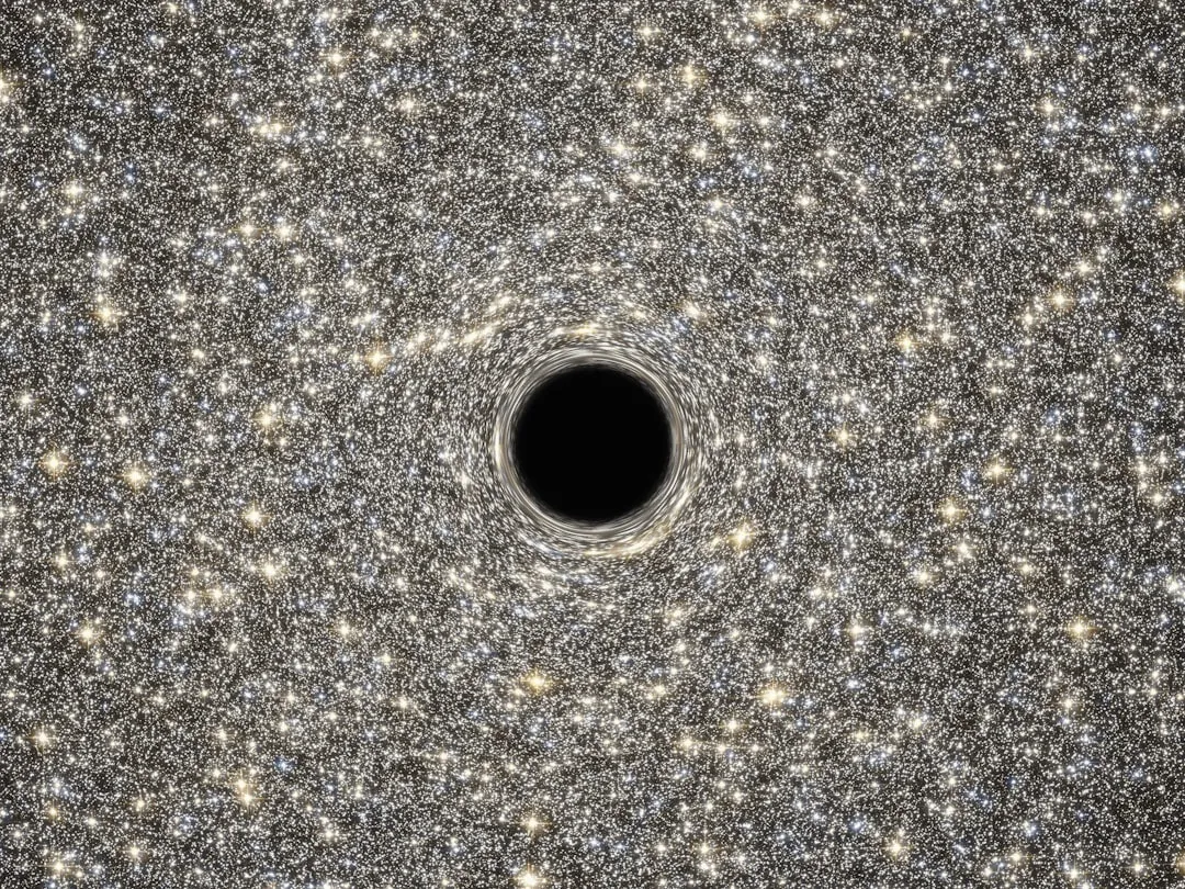 Representacao artistica de buraco negro supermassivo no centro de uma galaxia