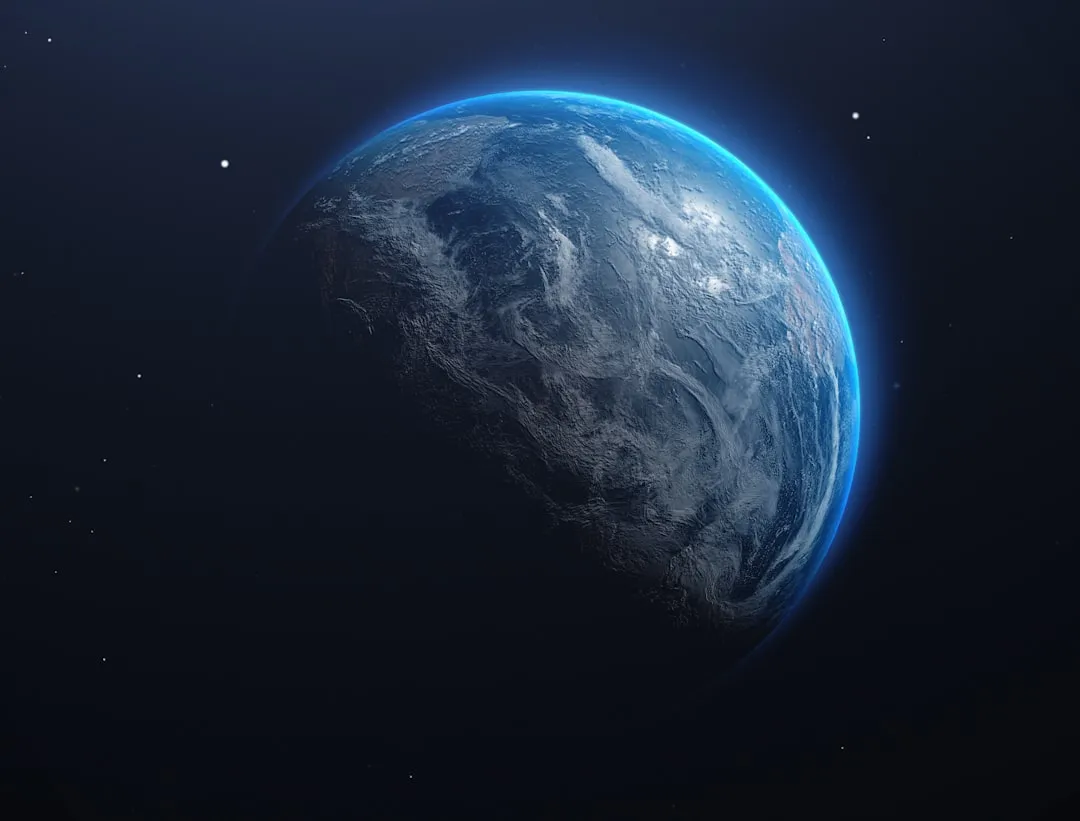 Ilustracao de exoplaneta na zona habitavel com oceano e atmosfera