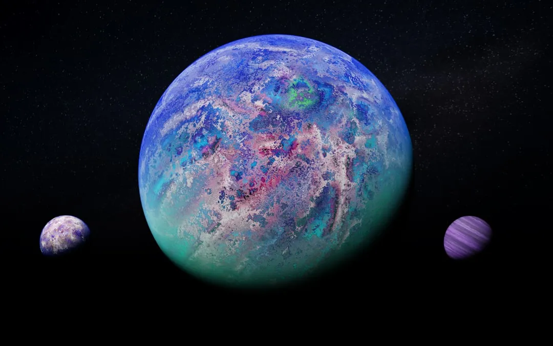 Ilustração artística dos gigantes de gelo Urânio e Netuno no espaço profundo